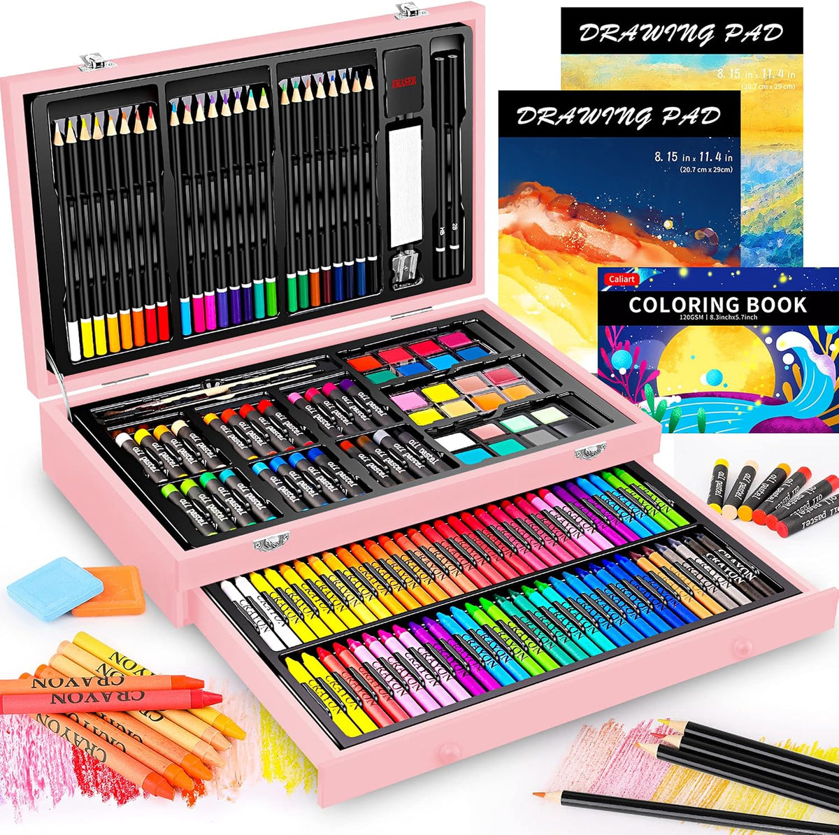 caliart art supplies kit, 153-pack deluxe drawing art, main product view