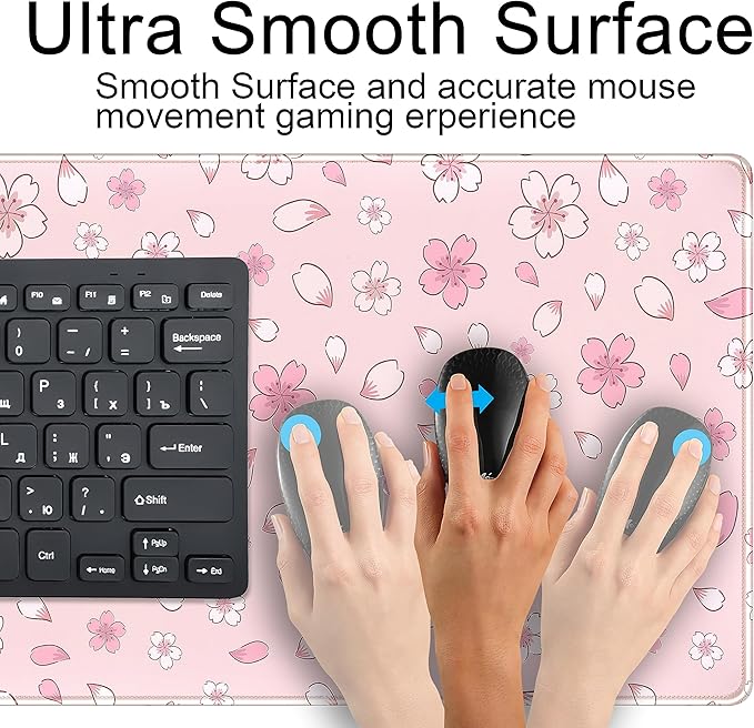 LuckyCow Pink Cherry Blossom Large Mouse Pad XXL 31.5''x15.7'', Pastel Anime - Image 5
