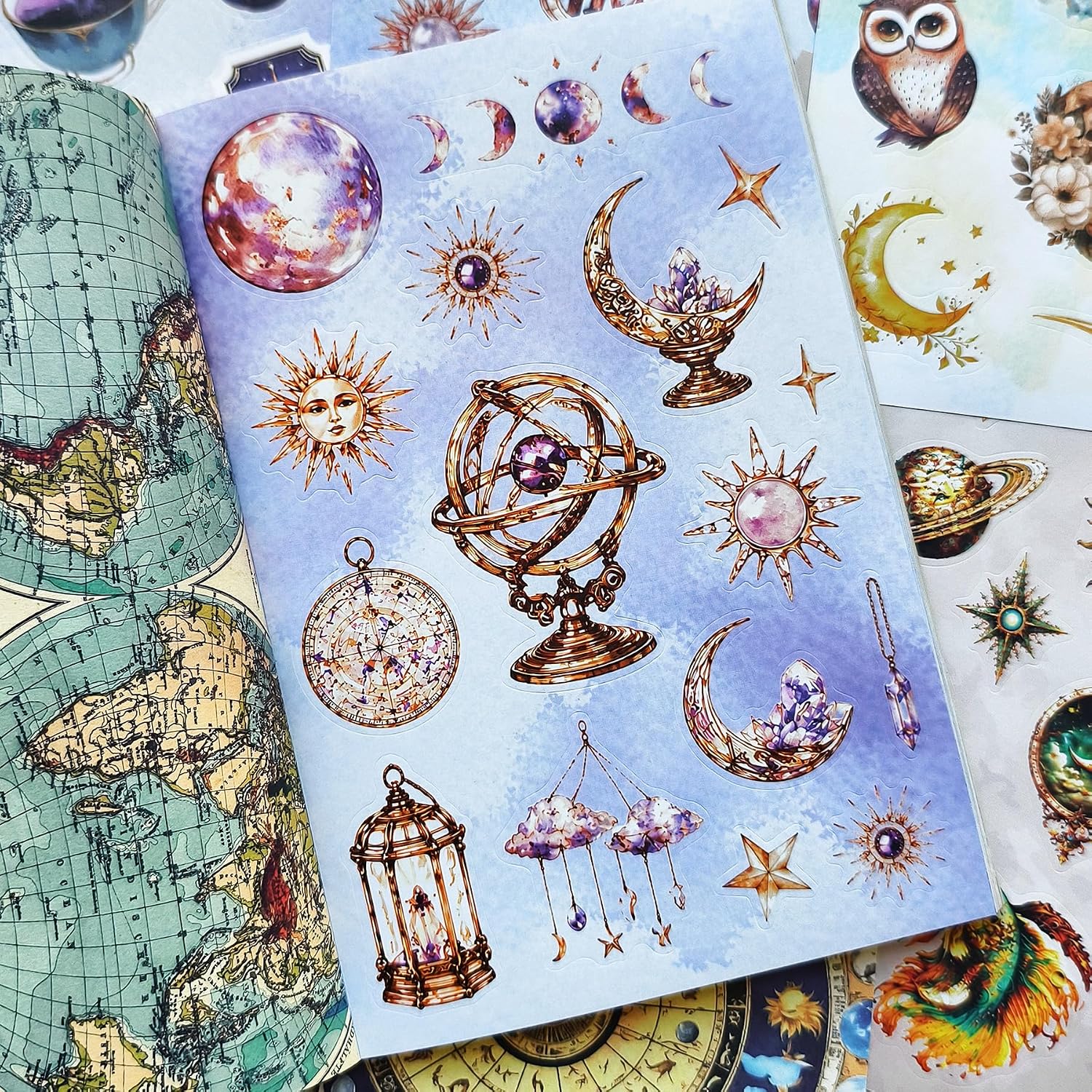 PRSTINCOL Vintage Astrology Sticker Book with Celestial Papers, 40 Pages | 40 Pages Including 20 Sticker Sheets and 20 Vintage Ephemera Papers Featuring Zodiac, Celestial Maps and Astronomy Designs