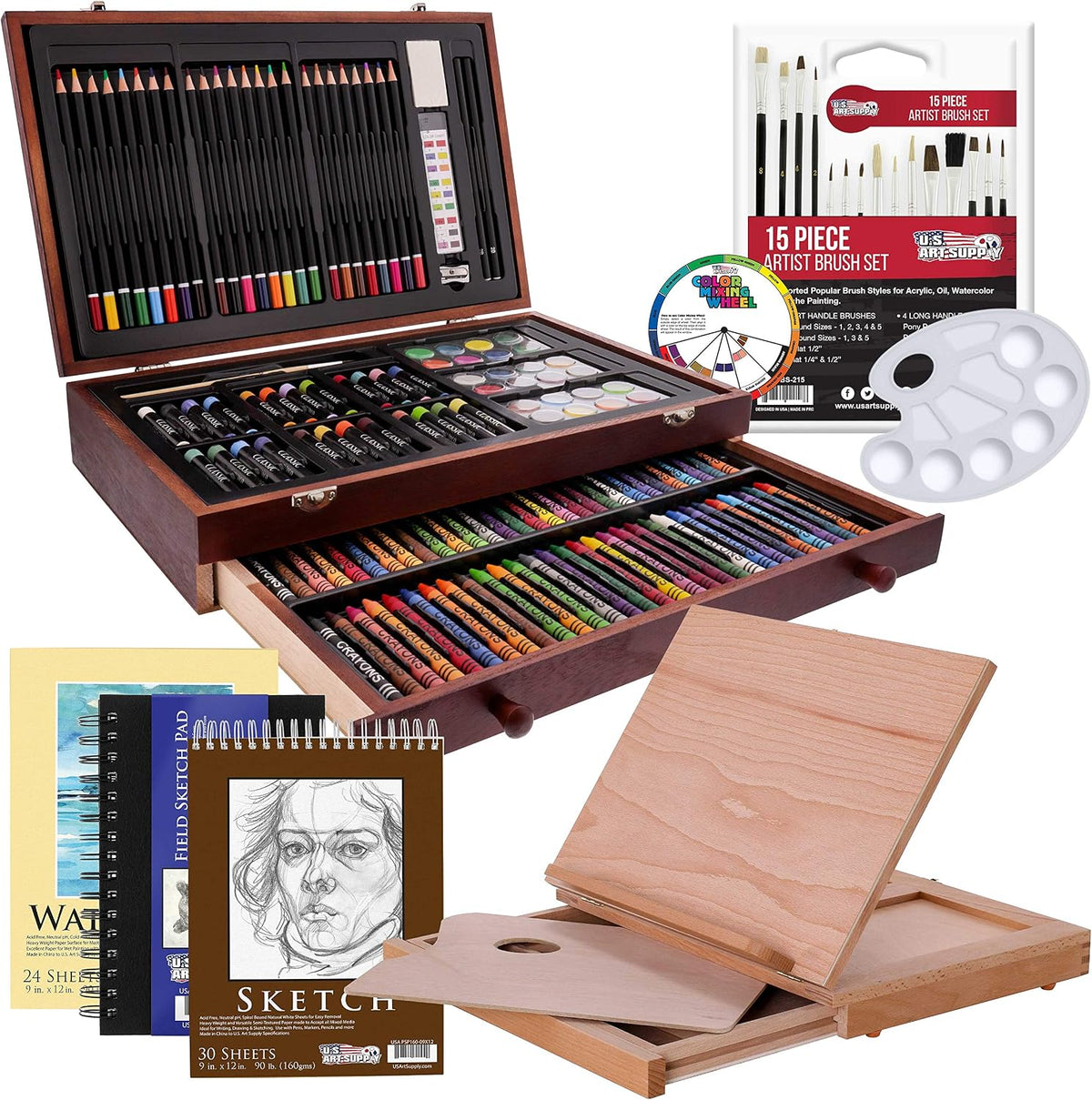 u.s. art supply 163-piece mega wood box artist, main product view