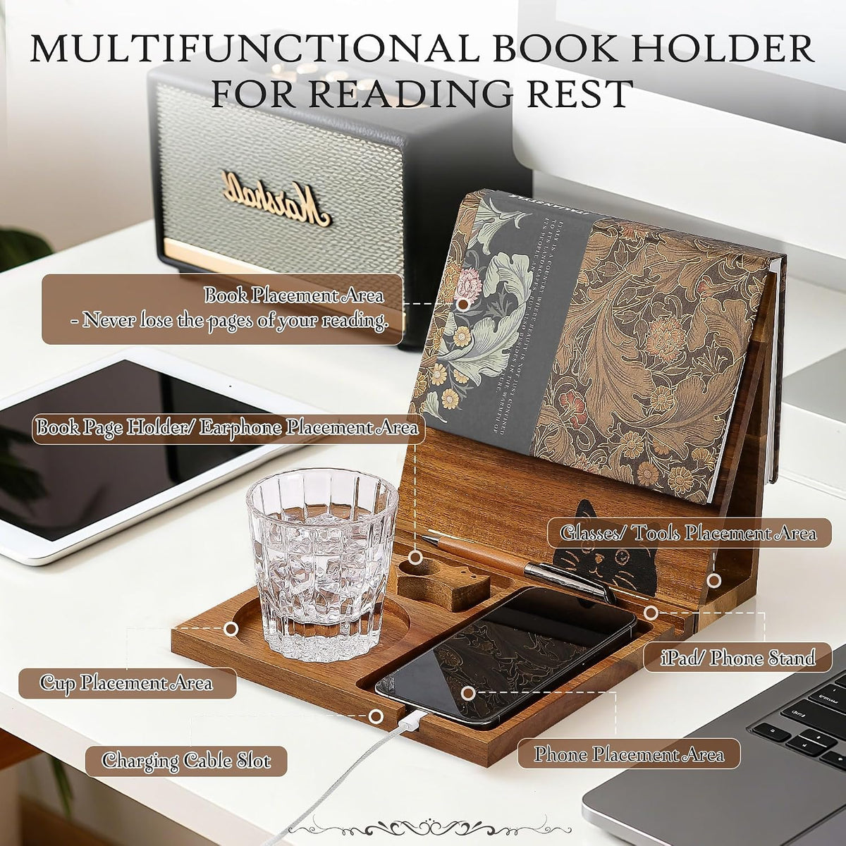 Book Holder Stand for Reading Rest Wooden Book Rest Book Nook Reading Valet