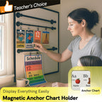 ULIBERMAGNET Magnetic Classroom Whiteboard Bar, Flip Calendar Holder with 5 Hanging Rings & 5 Clips, Magnetic Adjustable Length Anchor Chart Rack for Whiteboard, Office, Classroom, Lesson Plans