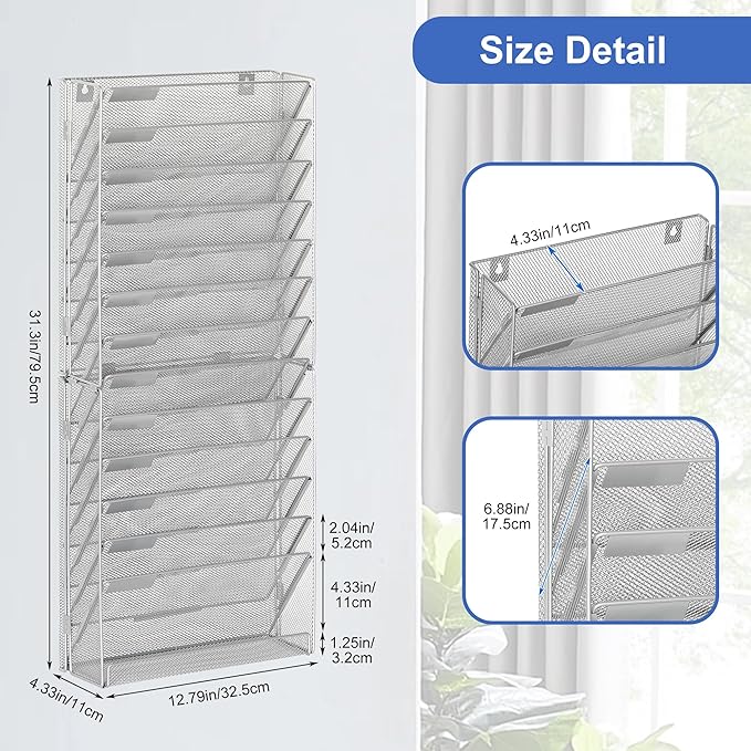 EasyPAG Wall File Holder 14 Tier Mesh Hanging Folder Organizer - Image 3