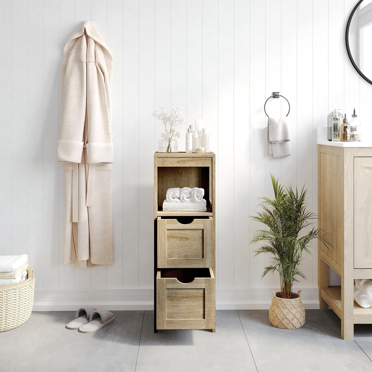 Flash Furniture Bathroom Organizer with Two Removable Drawers, Brown