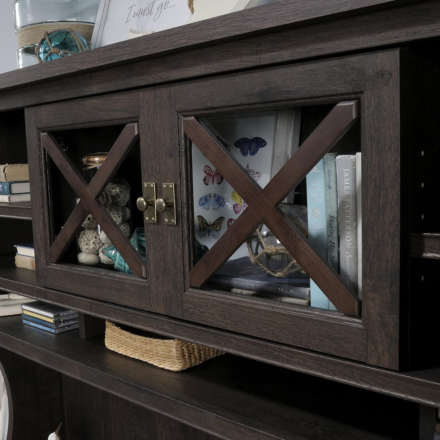 Sauder Costa Large Hutch, Coffee Oak finish