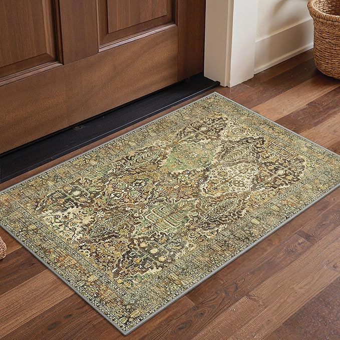 GENIMO Area Rug 2x3 Doormat, Machine Washable Low Pile Rugs, Small Retro by GENIMO