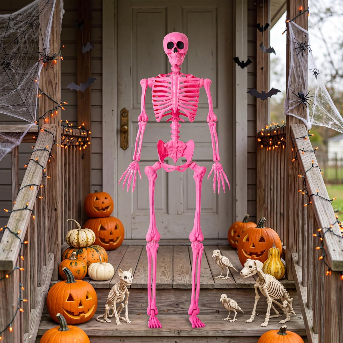 JOYIN 5 FT Halloween Skeleton Life Size, Stayable Posable Pink Skeleton Decor...