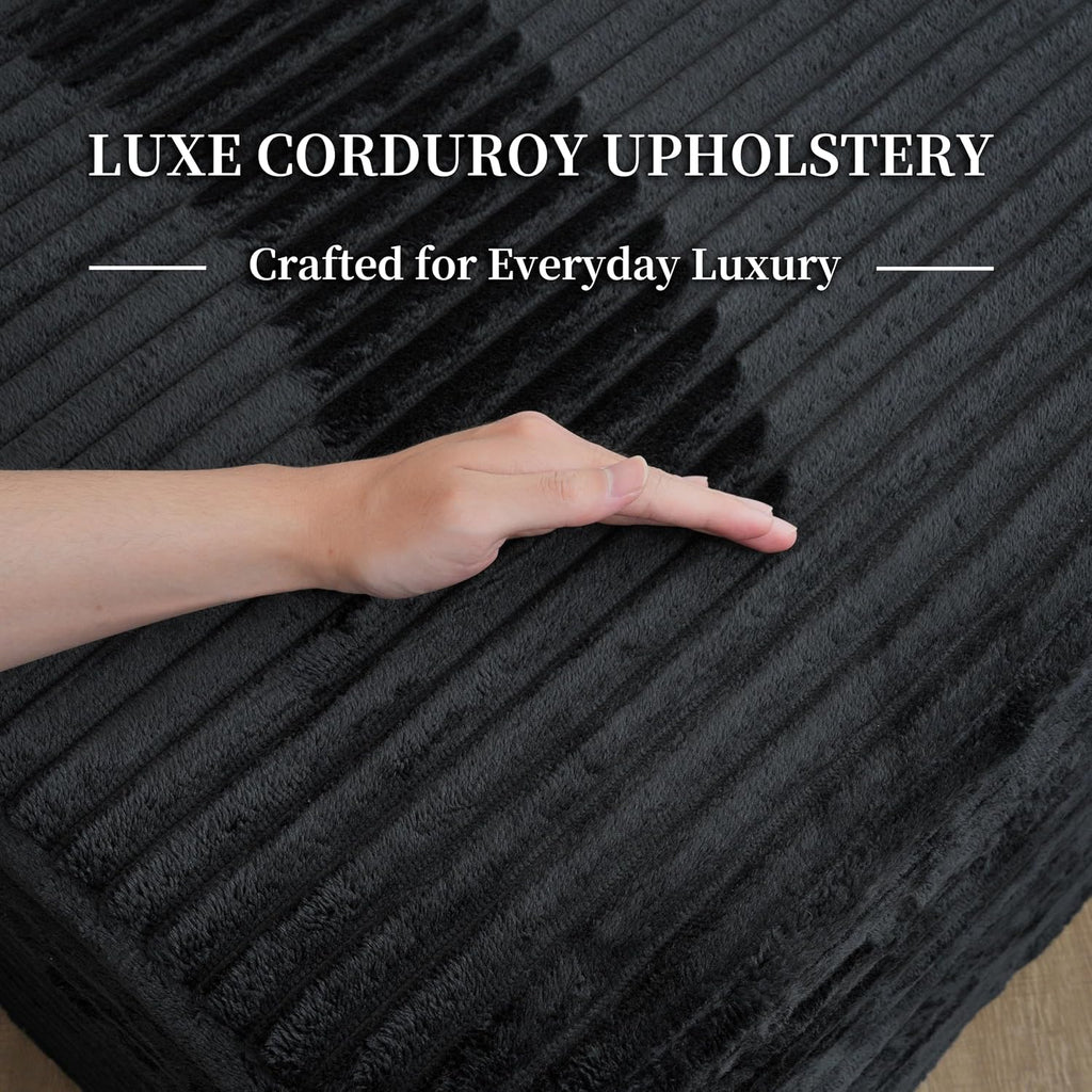 25.6" boneless ottoman for couch, plush corduroy foot, package contents