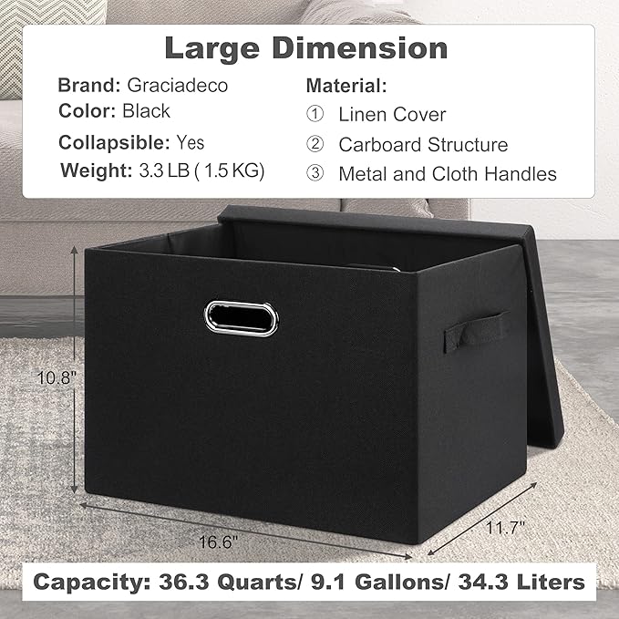 Graciadeco Large 17" 36 Quart Collapsible Stackable Storage Bins - Image 2