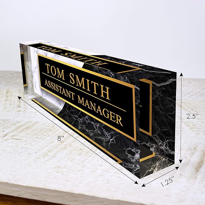 Artblox Office Desk Name Plate Personalized | Black & White Marble Design - Image 3