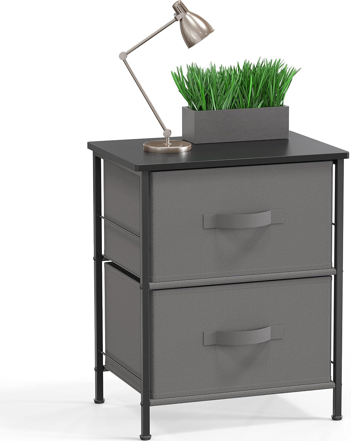 Simple Houseware 2 Tier Night Stand Dresser Organizer Drawer, Dark Gray