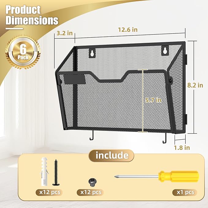Docnest 6 Pack Hanging Wall File Holders, Mesh Wall Letter File Holder - Image 2
