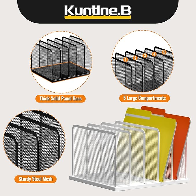 Kuntine.B Desk File Organizer Upright Mesh Desktop Organizer File Sorter Office - Image 4