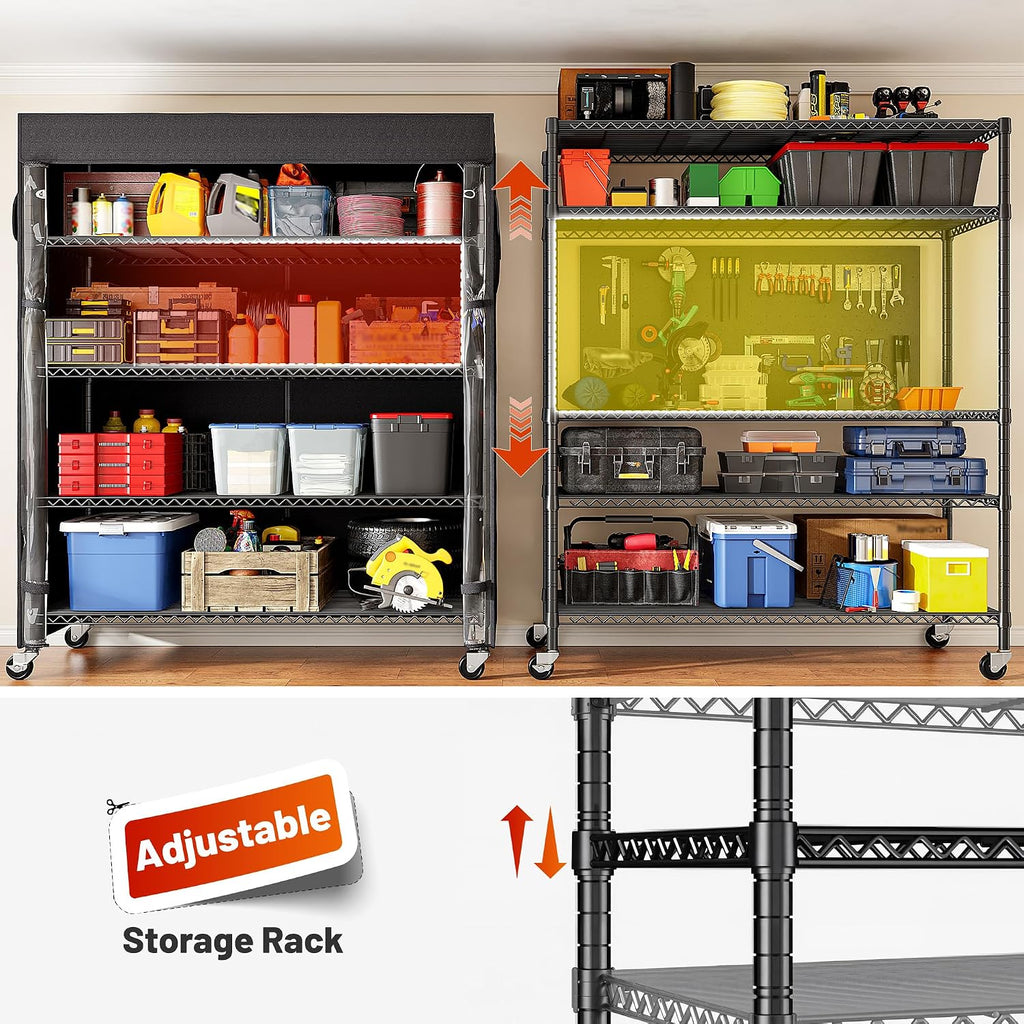 reibii 45"w 5-tier storage shelves with cover &, package contents