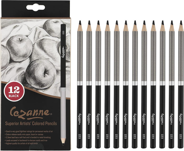 Cezanne Creative Mark Premium Colored Pencils, Black, 12 Packs (144 Count) Highly Pigmented Artist Set, Smooth Sketching Coloring Highlighting Blending, Soft 3.3Mm Wax-Based