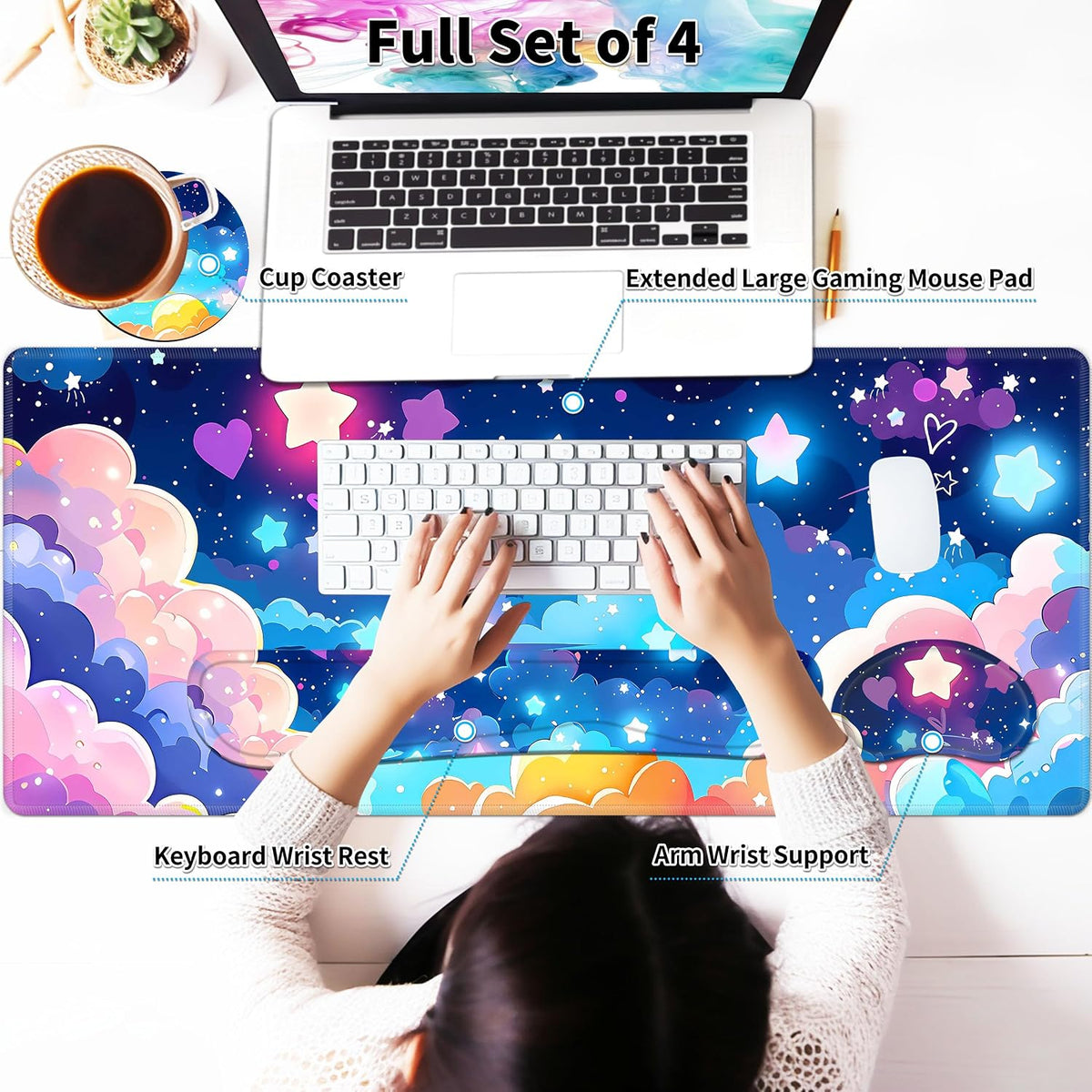 Large Mouse Pad Set 35.4 x 15.7 with Keyboard Wrist Rest, Wrist Support, and ...