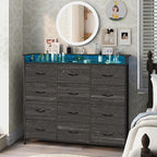 Welfuturer Black Dresser with LED Light 12 Drawers Dresser with Charging by EXOTICA