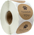 1.5" Round Brown Kraft Paw Print Thank You Stickers / 500 Dog Paw Print Thank You Labels Roll/Dog Cat Pet Animal Thank You Sticker/Made in The USA