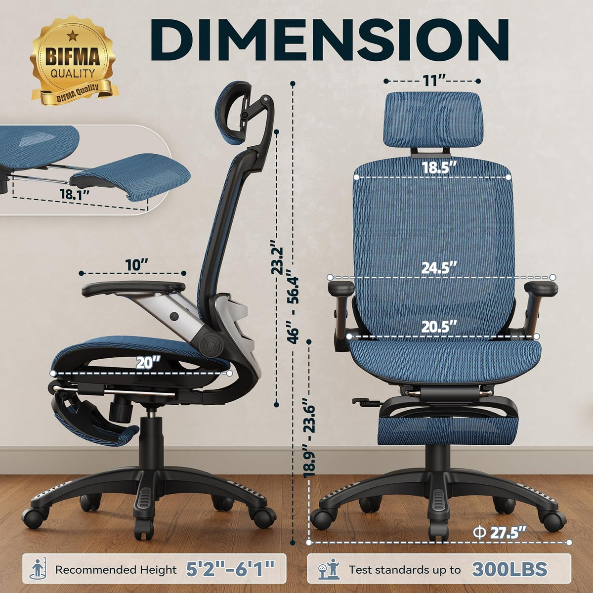 Ergonomic Office Chair with Footrest – High Back Executive Mesh Desk Chair fo...