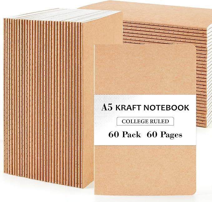 feela 60 Pack Kraft Notebooks Bulk, Lined Travel Journals Note Pad Notebooks by feela