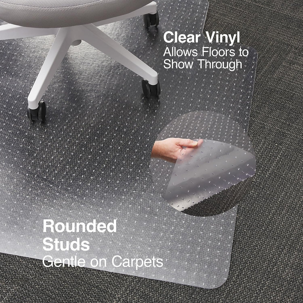 Staples Office Chair Mat, Clear Floor Mats, Flat-Pile Carpets, 60 x 46 Inch, Smooth Glide | Smooth-glide protection for desk chairs on flat-pile carpeted floors.
