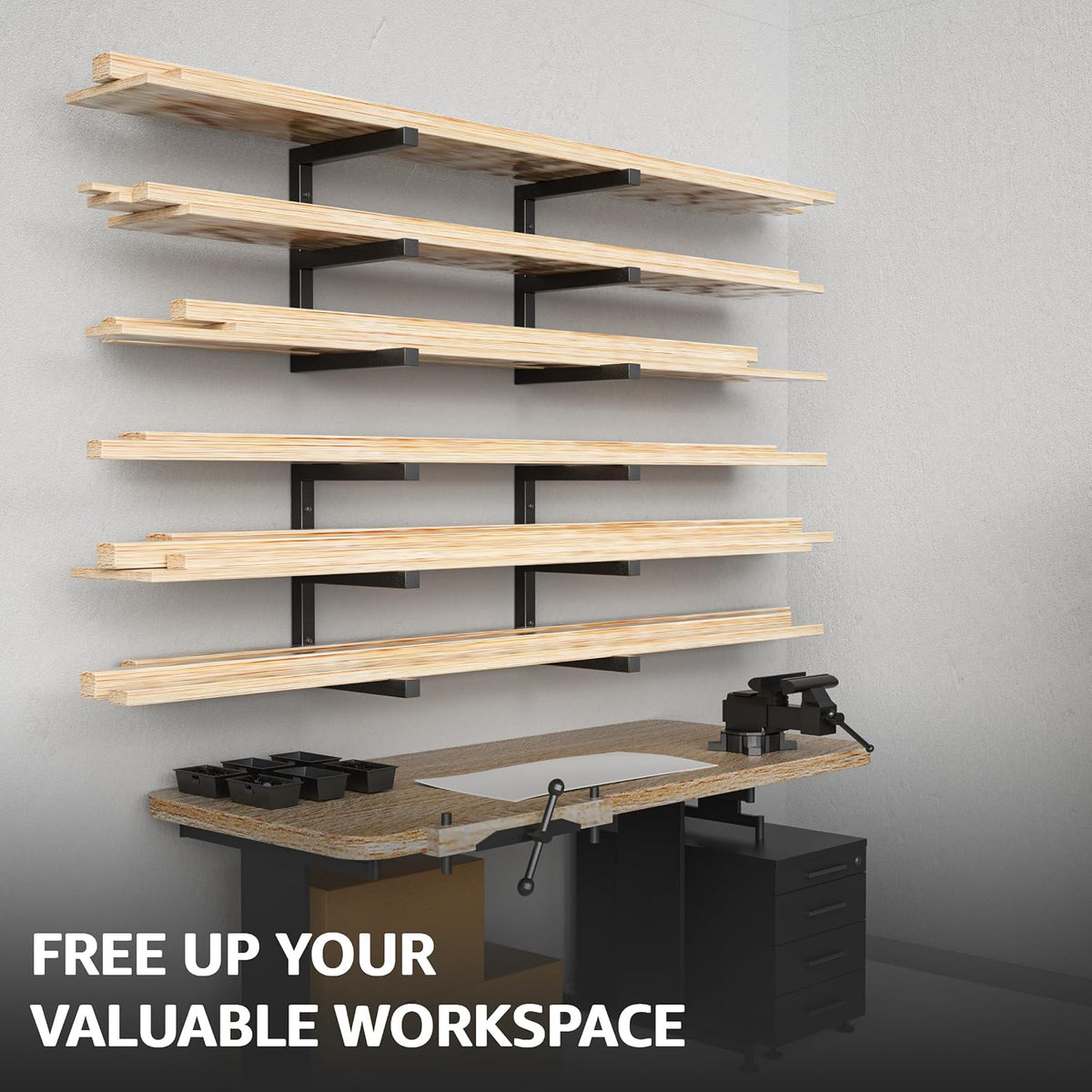 yyr wood organizer and lumber storage rack wall showing dimensions