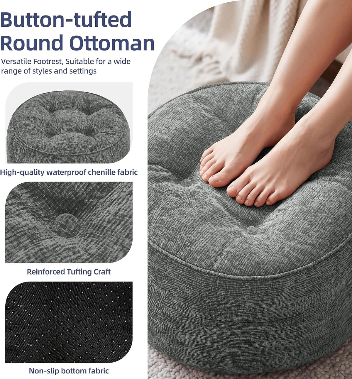 Hobestluk Round Oversized Ottoman Foot Leg Rest Under Desk for Couch