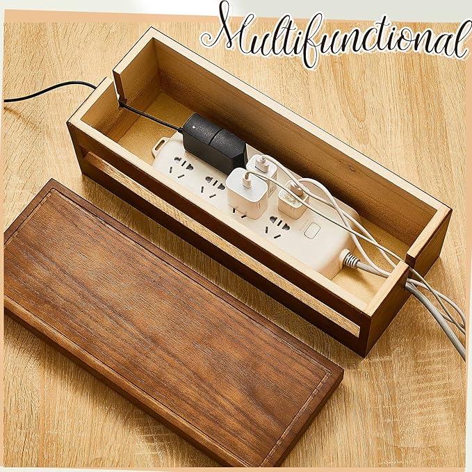 Hoteam 48 Pcs Wooden Cable Management Box Cable Organizer Box Set Power Strip - Image 6