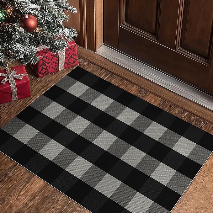 GENIMO Checkered Rug 3x5 Ft Black and White Outdoor Rug Buffalo Plaid Rugs Mat - Image 3