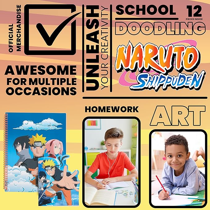 Naruto Stationery Set with Colouring Pencils Tin Pencil Case Childrens - Image 5