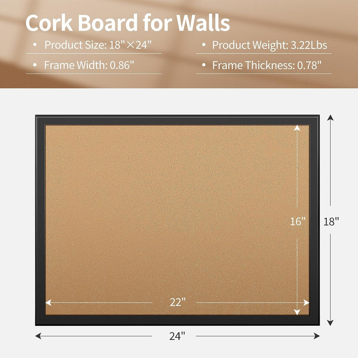 ORIENTOOLS 18x24 Cork Board, Wooden Frame, Hanging Pin for Office School