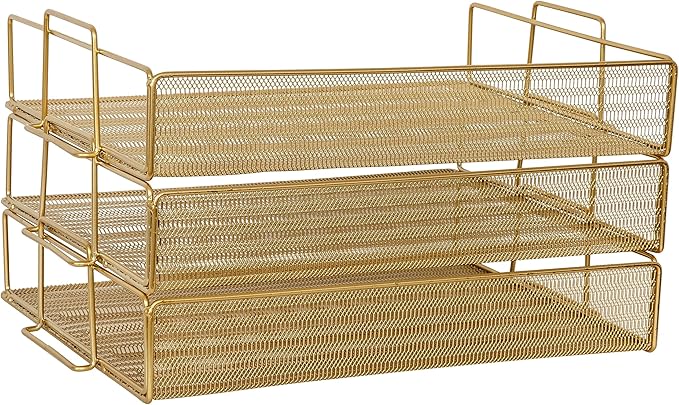Martha Stewart Ryder 3 Tier Desk Letter Tray Organizer, Stackable Steel Mesh - Image 8