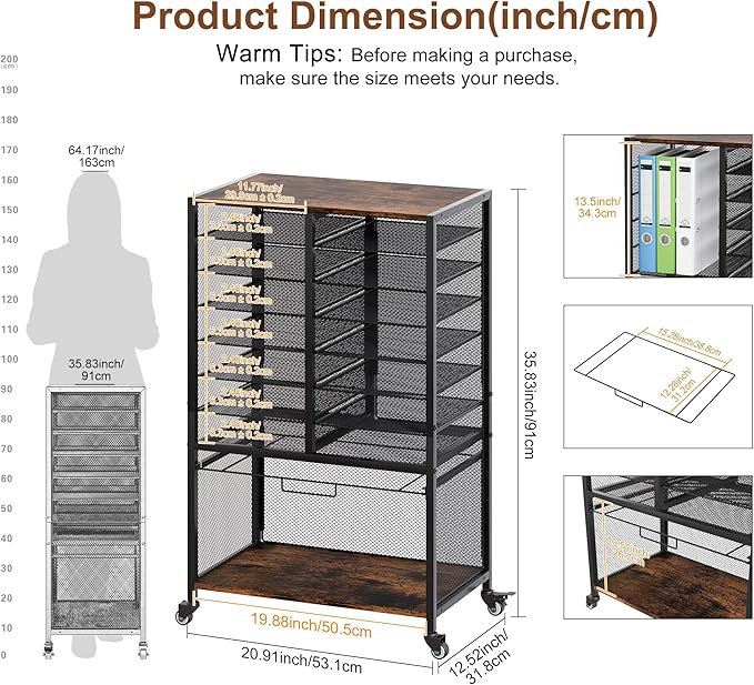 EasyPAG Rolling File Cart with 14 Slot Mail Organizer, Under Desk Storage with - Image 3