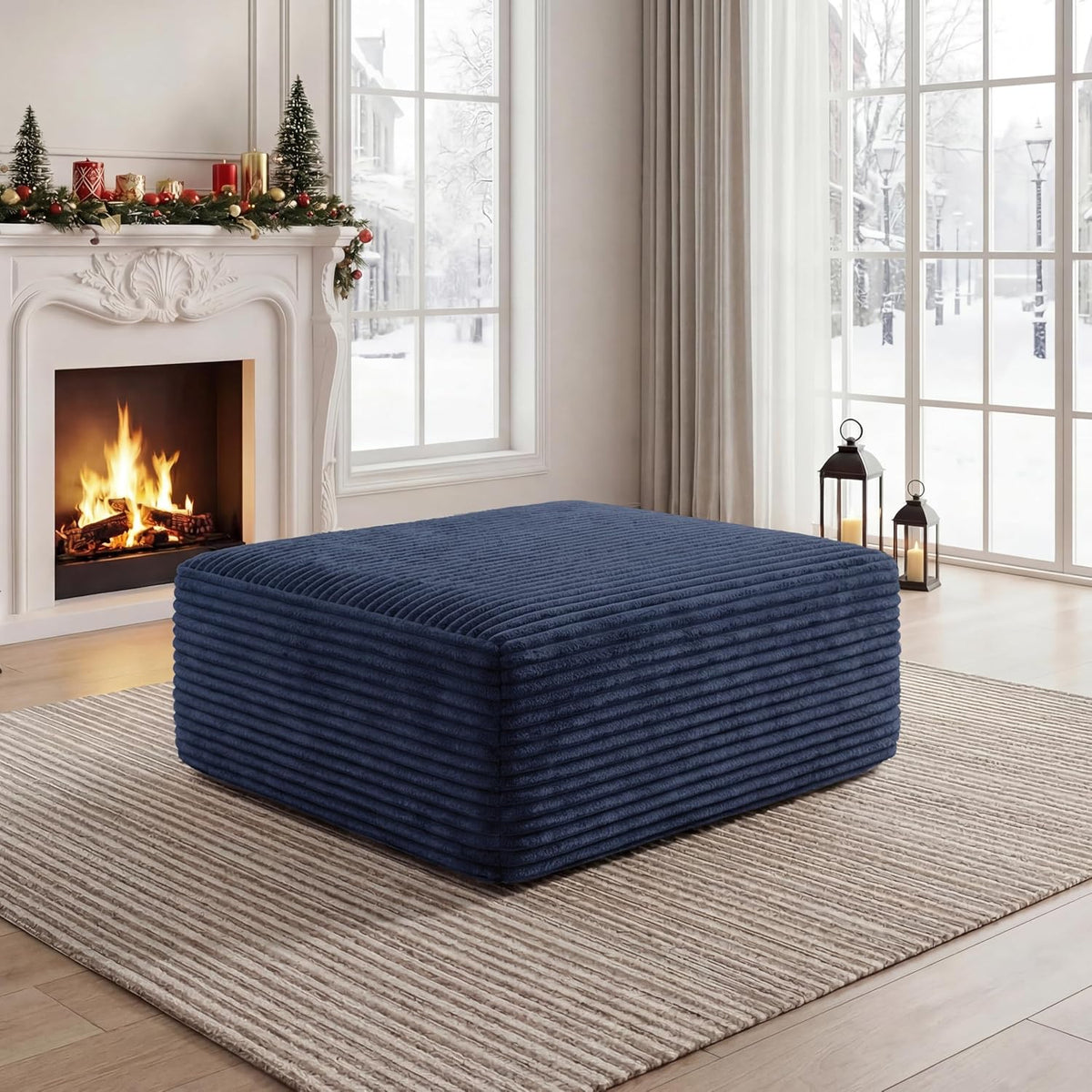 Boneless Ottoman, Modern Corduroy Cloud Foot Rest Foam Support, Oversized Mod...