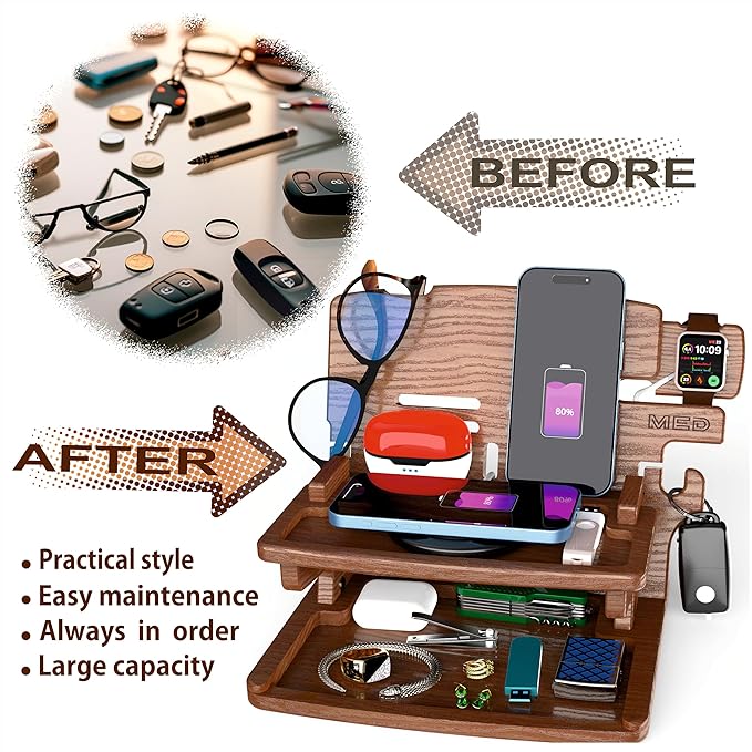 MED Wood Phone Docking Station – Nightstand Desk Organizer - Image 2