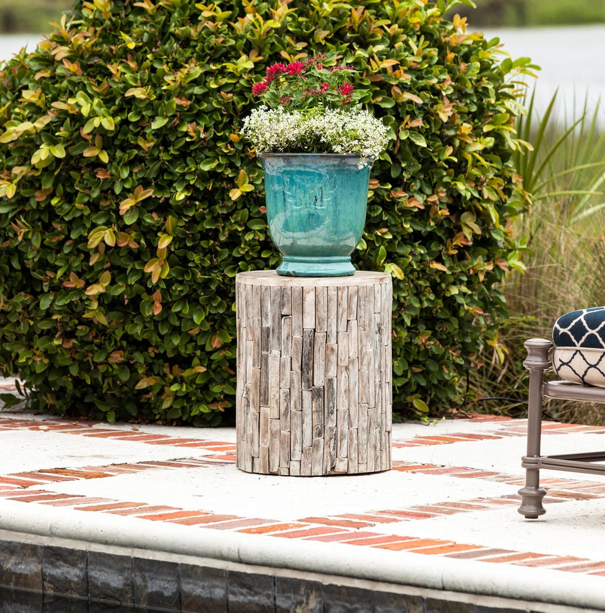 Patio Sense 62420 Elyse Round Rustic Garden Stool Wood Outdoor Seating & ...