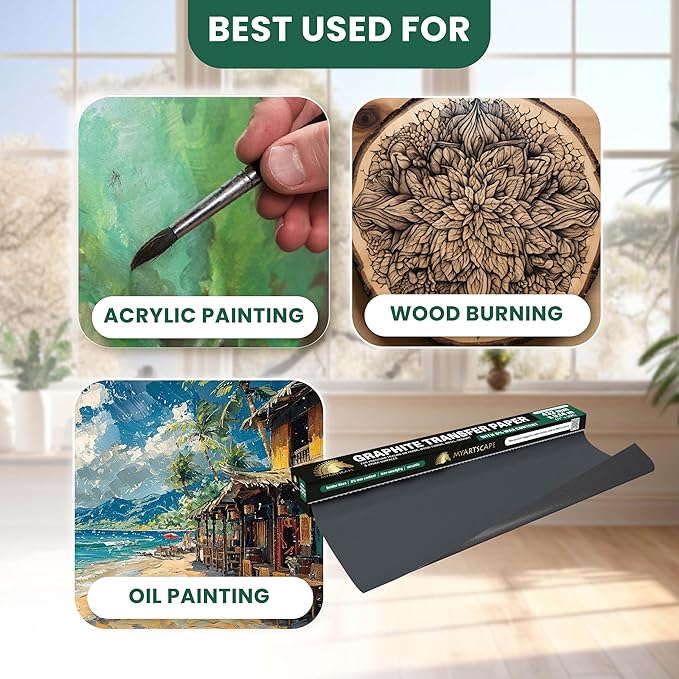 MyArtscape Graphite Transfer Paper Roll 17" x 30ft – Black Carbon Wax Paper - Image 4