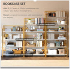 4NM No Assembly Extra Wide 5 Tiers Folding Bookshelf Storage Shelves Vintage - Image 5