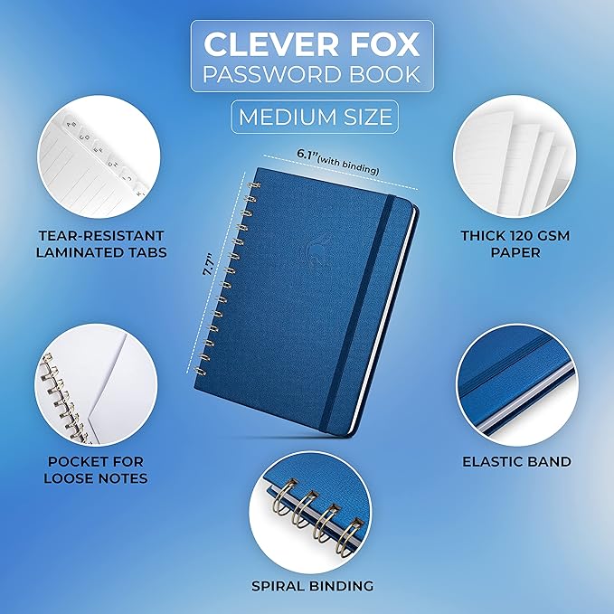 Clever Fox Password Book Spiral – Internet Address & Password Organizer - Image 2
