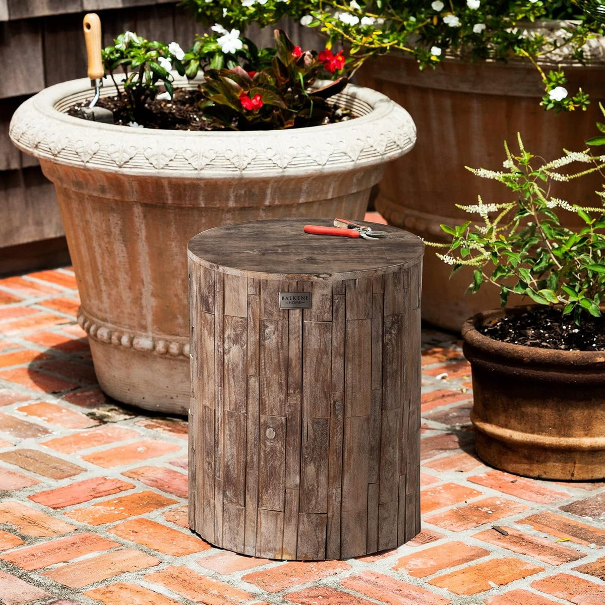Patio Sense 62420 Elyse Round Rustic Garden Stool Wood Outdoor Seating & ...