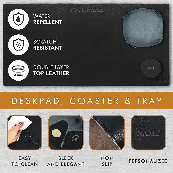 ELIZO Personalized Custom Desk Pad Set Real Leather Desk Mat Mouse Pad Unique - Image 6