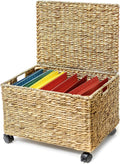 Trademark Innovations Rolling File Box Wicker File Cabinet Hanging File Baskets Water Hyacinth Storage Basket