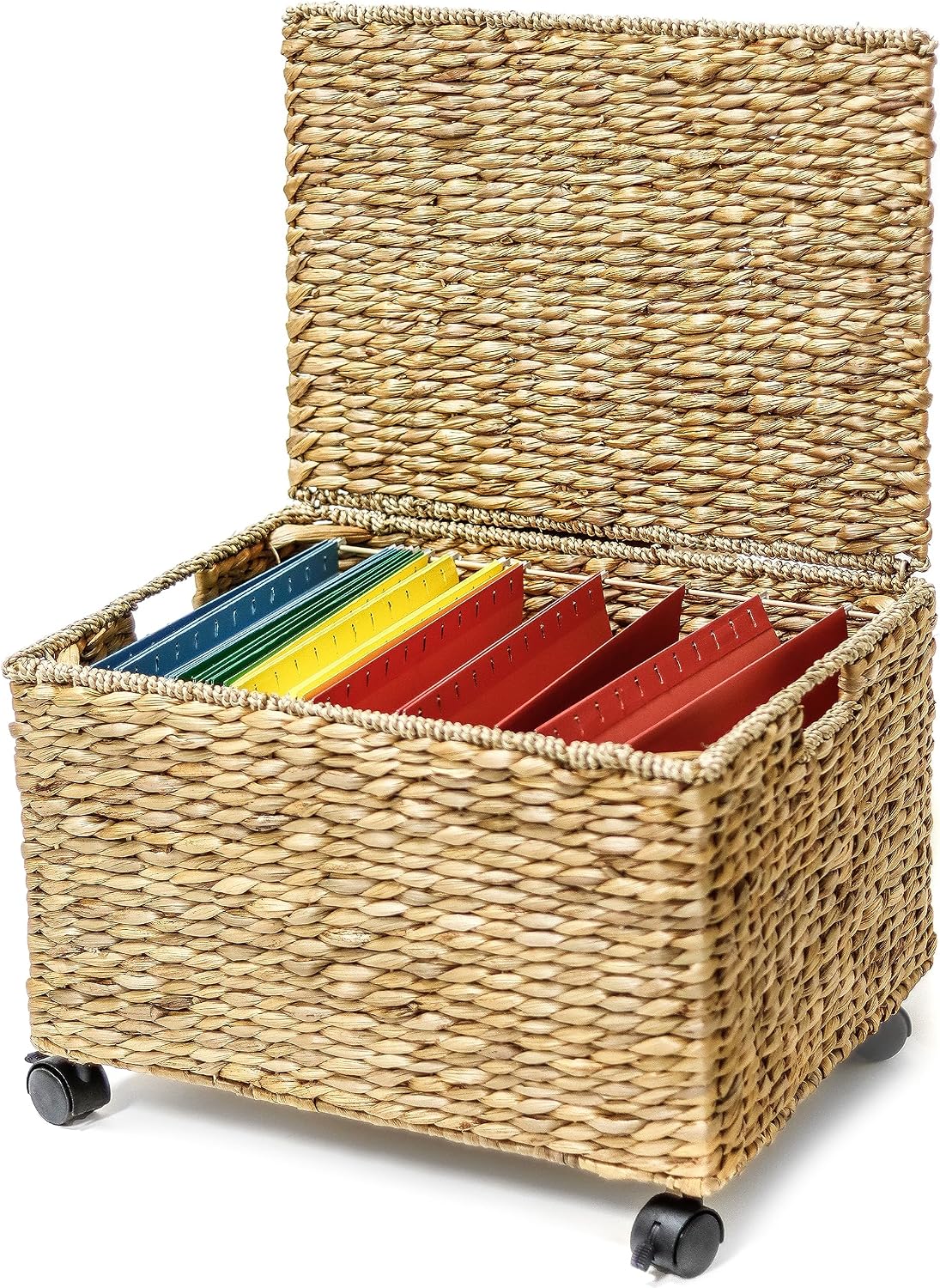 Trademark Innovations Rolling File Box Wicker File Cabinet Hanging File Baskets Water Hyacinth Storage Basket