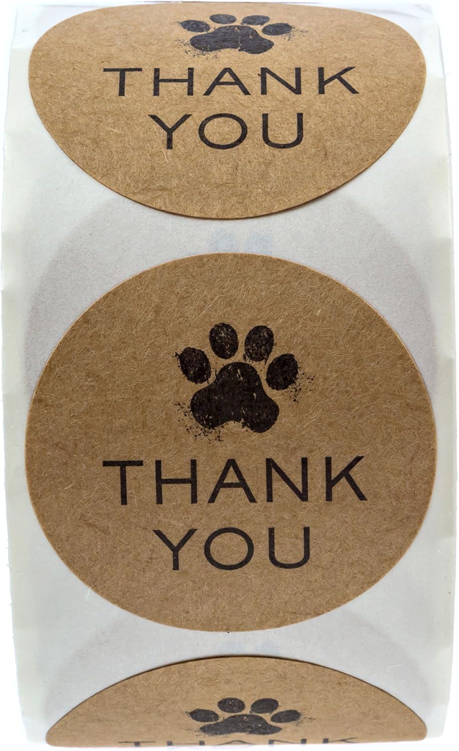1.5" Round Brown Kraft Paw Print Thank You Stickers / 500 Dog Paw Print Thank You Labels Roll/Dog Cat Pet Animal Thank You Sticker/Made in The USA