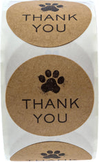 1.5" Round Brown Kraft Paw Print Thank You Stickers / 500 Dog Paw Print Thank You Labels Roll/Dog Cat Pet Animal Thank You Sticker/Made in The USA