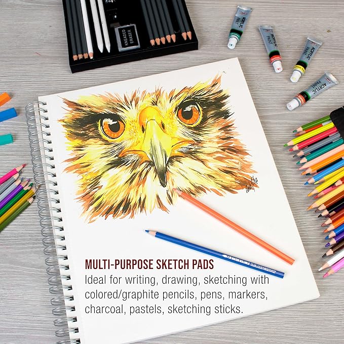 U.S. Art Supply 11"x14" Sketch Book Pad, 2 Pack, 60lb Spiral Bound - Image 5