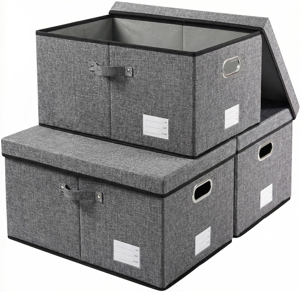 PRANDOM Storage Bins with Lids Linen Fabric Foldable Storage Boxes Organizer