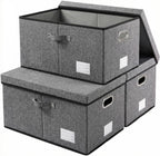 PRANDOM Storage Bins with Lids Linen Fabric Foldable Storage Boxes Organizer