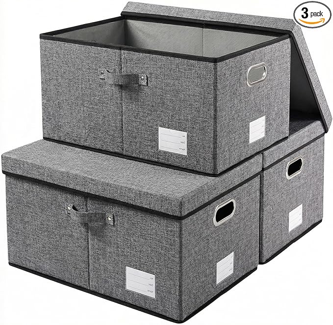 PRANDOM Storage Bins with Lids Linen Fabric Foldable Storage Boxes Organizer by Prandom