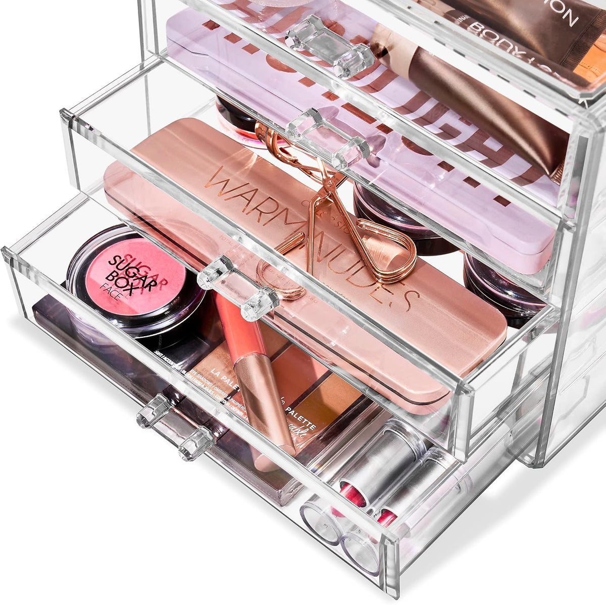 Sorbus Wide 4-Drawer Makeup Organizer Set for Vanity & Countertop (Clear)